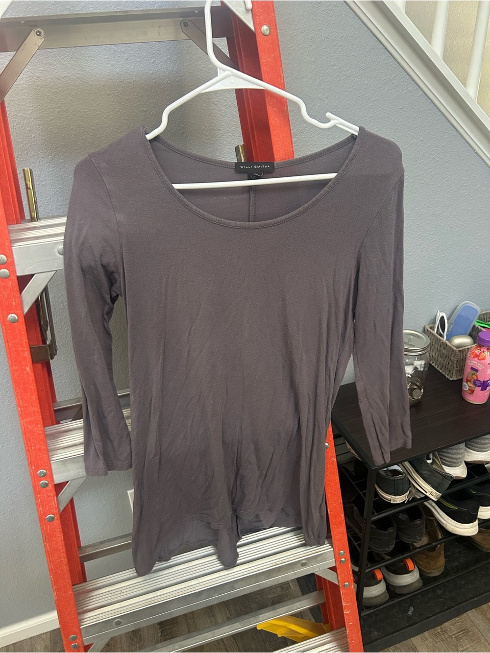 Willi Smith Scoop Neck Long Sleeve Top in Charcoal